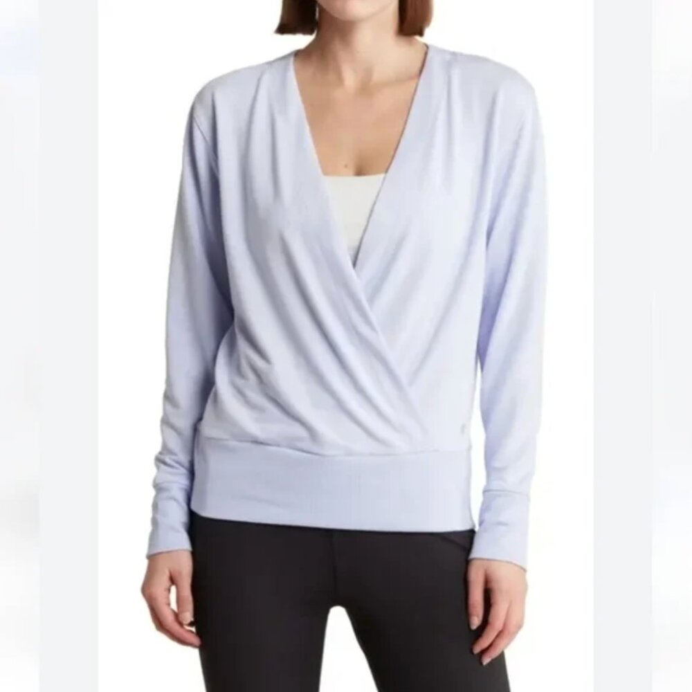 Apana Dewdrop Long Sleeve Wrap Top in Pastel Sky size